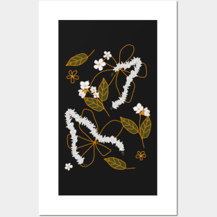 Jasmine Flower Hair Garland Gajra Pattern On Black Background Posters and Art